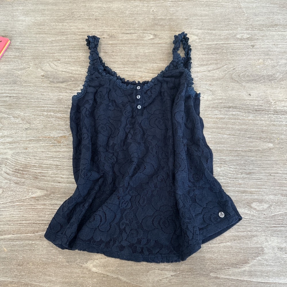 VTG Y2K Abercrombie & Fitch Navy Blue Floral Lace Cami Tank Top Medium